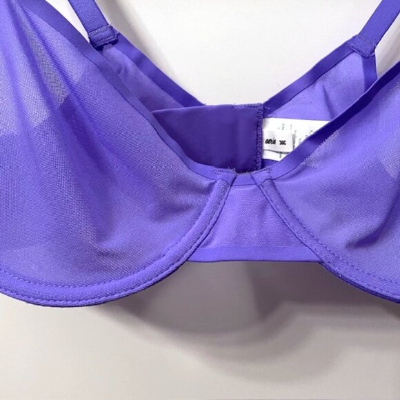 NWT Aerie Smoothez Purple Unlined Sheer Mesh Balconette Underwire Bra 36C - Picture 3 of 10